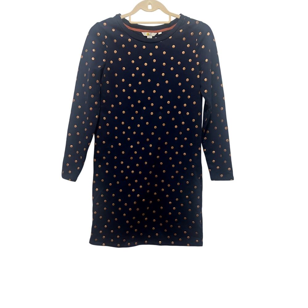 Boden Blue Gold Polka Dot 100% Cotton Casual Holiday Mini Sweater Dress 4R